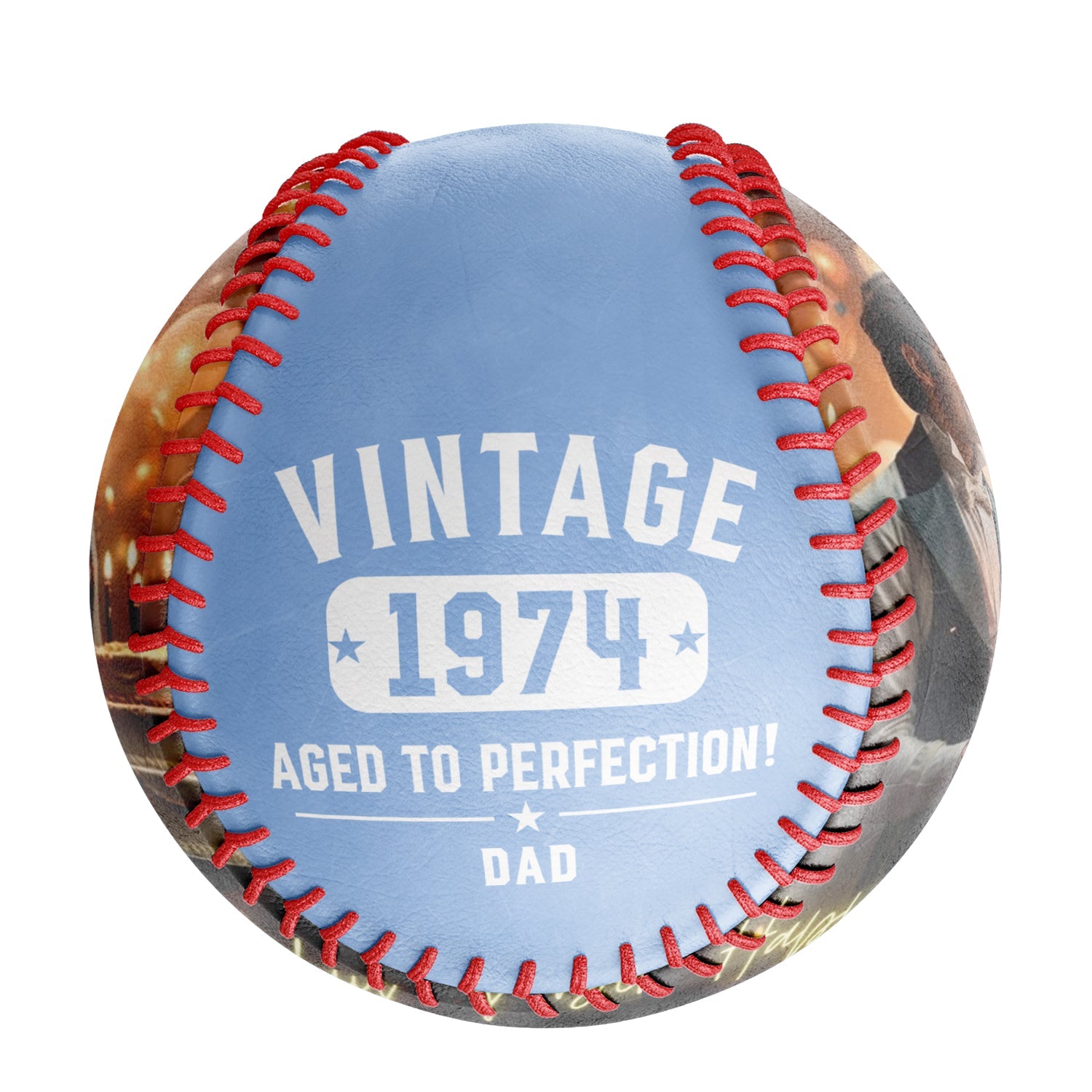 Personalized Dad Grandpa Birthday Name Time Photo Light Blue Baseballs