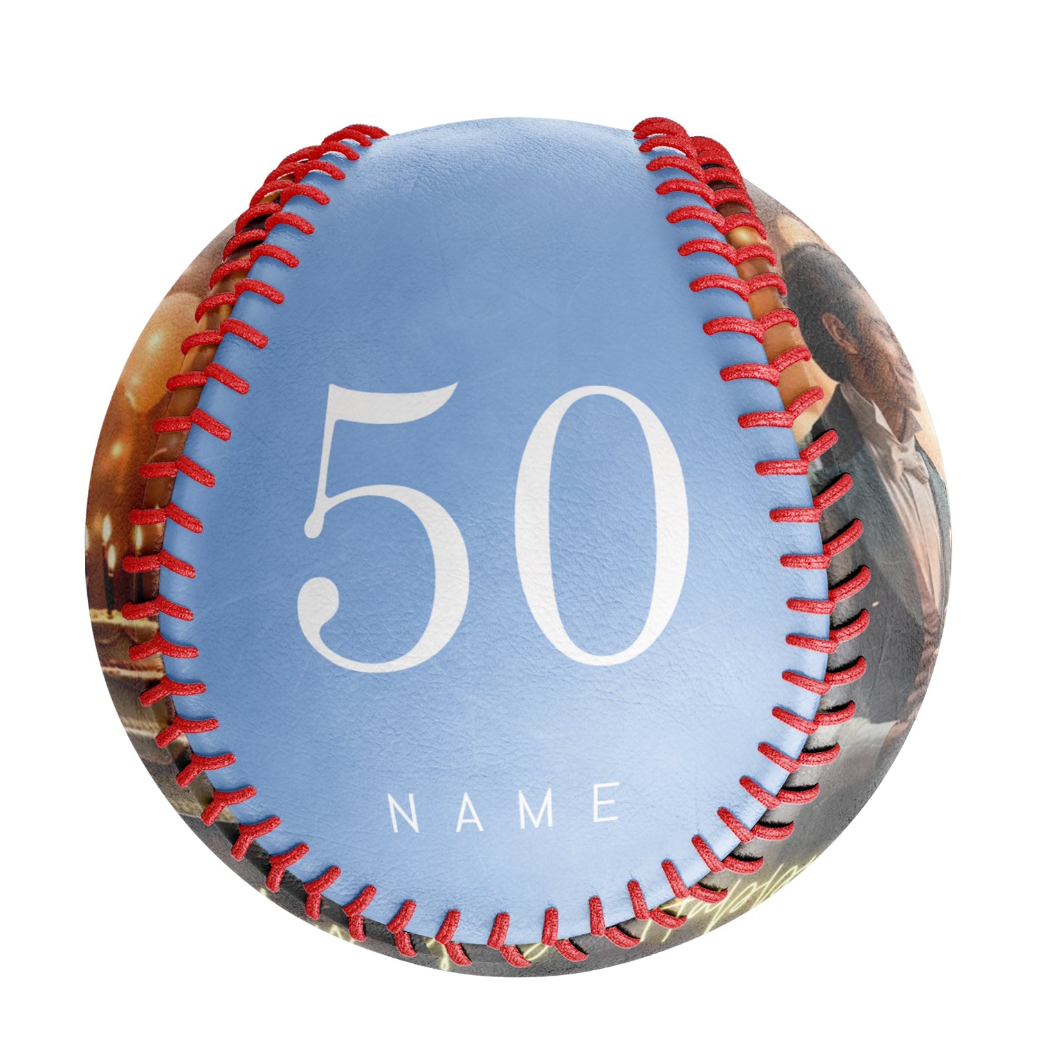 Personalized Dad Grandpa Birthday Name Time Photo Light Blue Baseballs