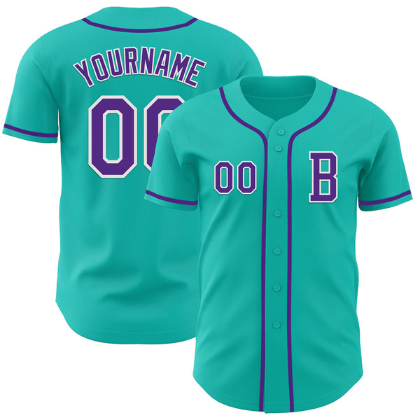 Custom Aqua Purple-White Authentic Baseball Jersey