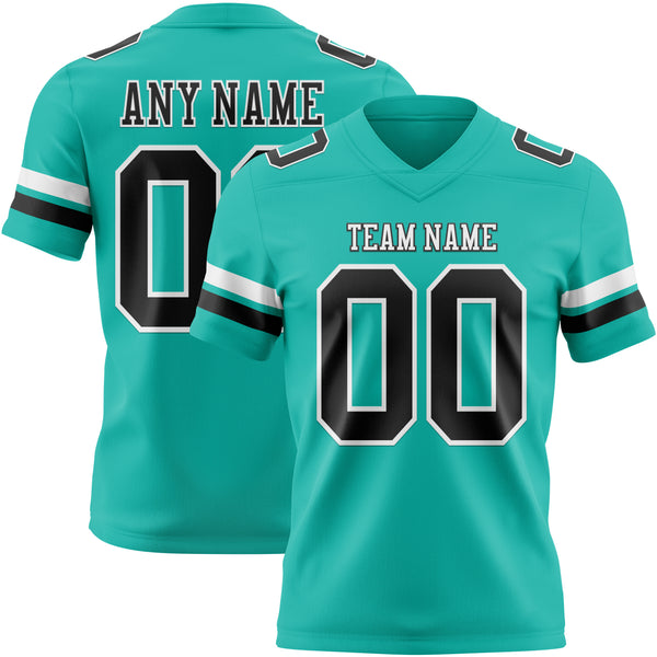 Custom Aqua Black-White Mesh Authentic Football Jersey