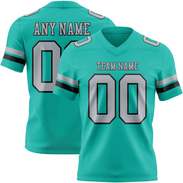Custom Aqua Gray-Black Mesh Authentic Football Jersey