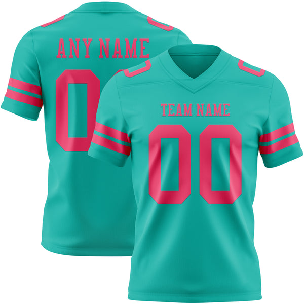 Custom Aqua Neon Pink Mesh Authentic Football Jersey