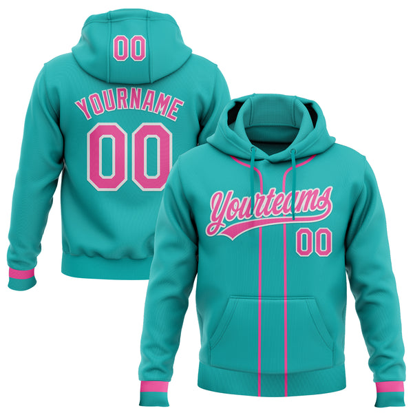 Custom Stitched Aqua Pink-White Baseball Pullover Sweatshirt Hoodie