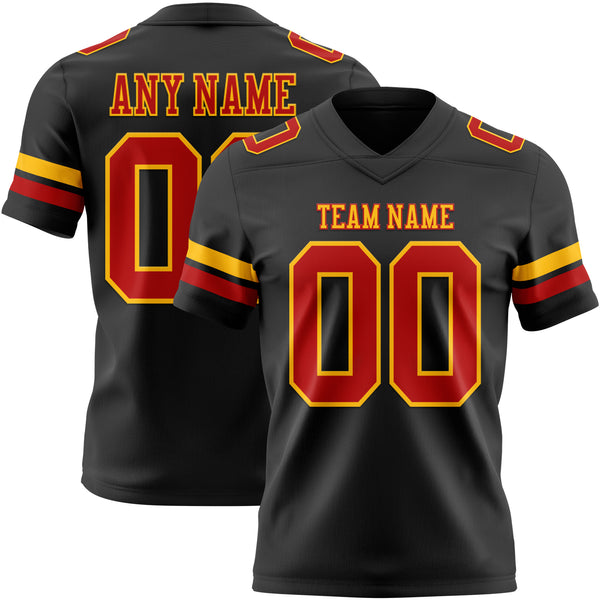 Custom Black Red-Gold Authentic Football Jersey