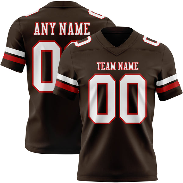 Custom Brown White-Red Mesh Authentic Football Jersey