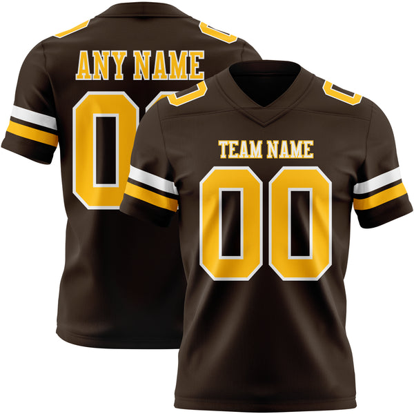 Custom Brown Gold-White Mesh Authentic Football Jersey