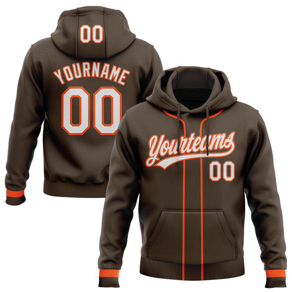 Custom Stitched Brown White-Orange Baseball Pullover Sweatshirt Hoodie
