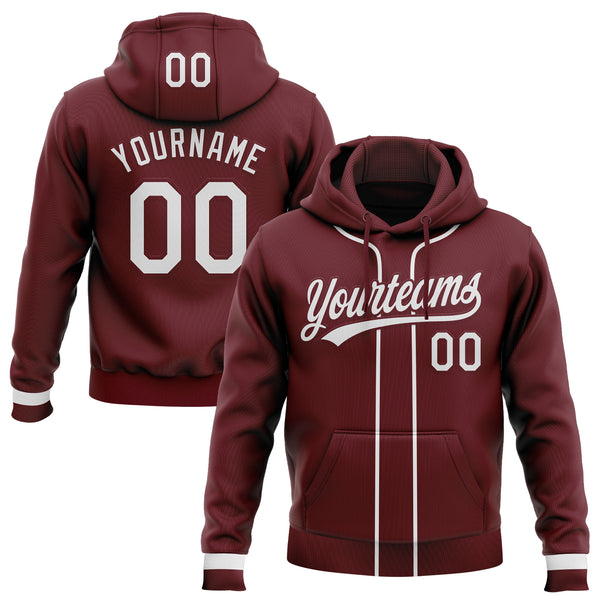 Custom Stitched Burgundy White-Burgundy Baseball Pullover Sweatshirt Hoodie