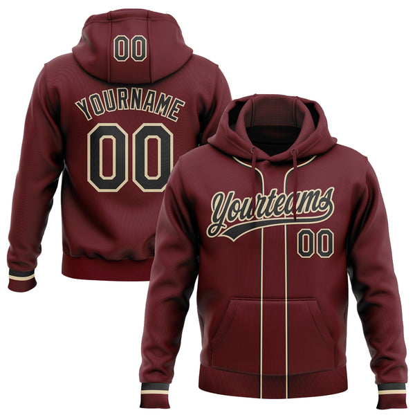 Custom Stitched Burgundy Black-Cream Baseball Pullover Sweatshirt Hoodie