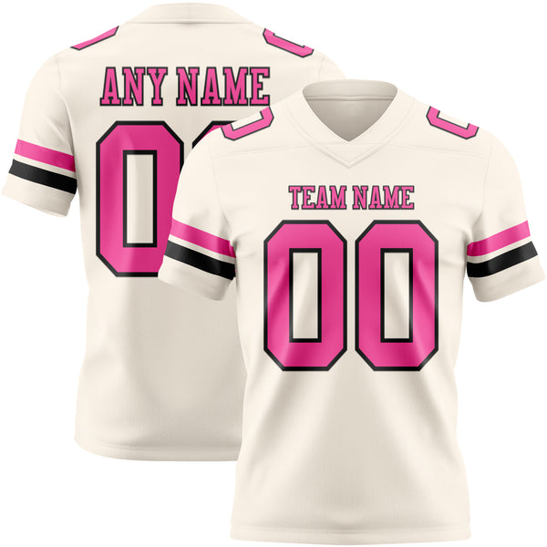 Custom Cream Pink-Black Authentic Football Jersey