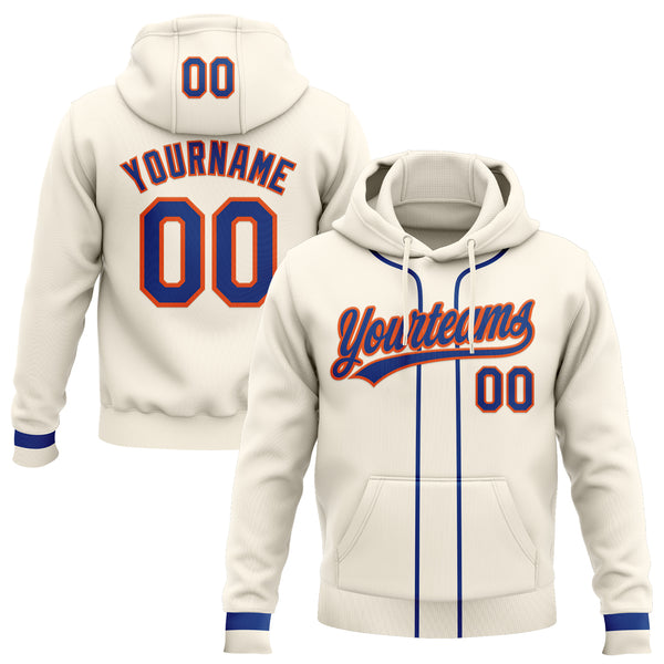 Custom Stitched Cream Royal-Orange Baseball Pullover Sweatshirt Hoodie
