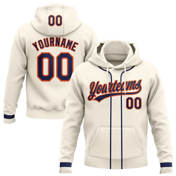 Custom Stitched Cream Navy-Orange Baseball Pullover Sweatshirt Hoodie