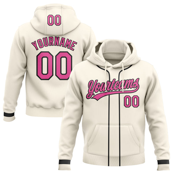 Custom Stitched Cream Pink-Black Baseball Pullover Sweatshirt Hoodie