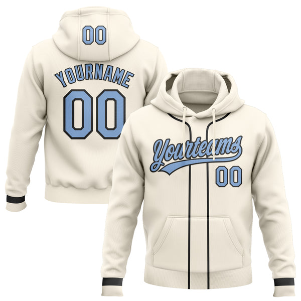 Custom Stitched Cream Light Blue-Black Baseball Pullover Sweatshirt Hoodie