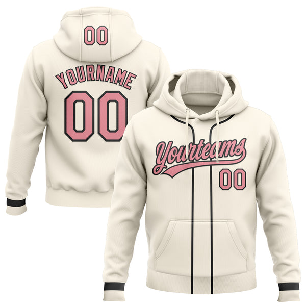 Custom Stitched Cream Medium Pink-Black Baseball Pullover Sweatshirt Hoodie
