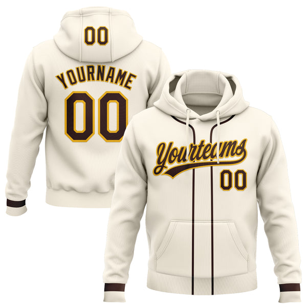 Custom Stitched Cream Brown-Gold Baseball Pullover Sweatshirt Hoodie