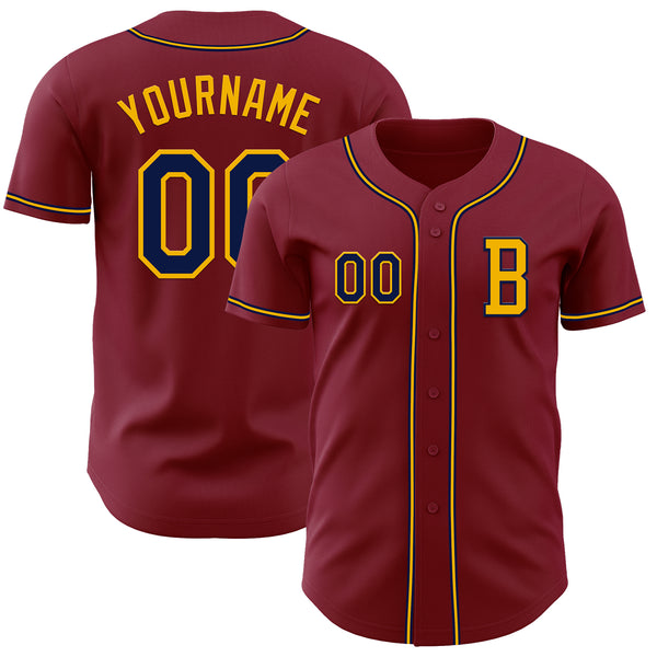 Custom Crimson Navy-Gold Authentic Baseball Jersey
