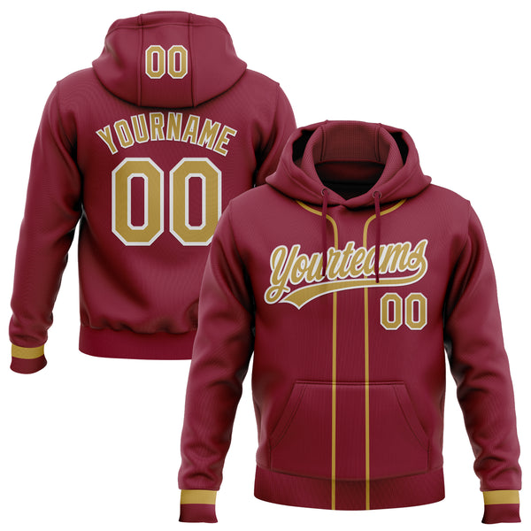 Custom Stitched Crimson Old Gold-White Baseball Pullover Sweatshirt Hoodie