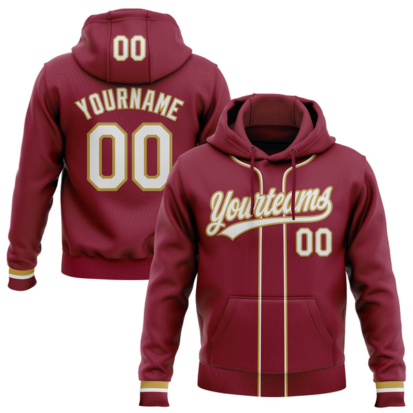 Custom Stitched Crimson White-Old Gold Baseball Pullover Sweatshirt Hoodie