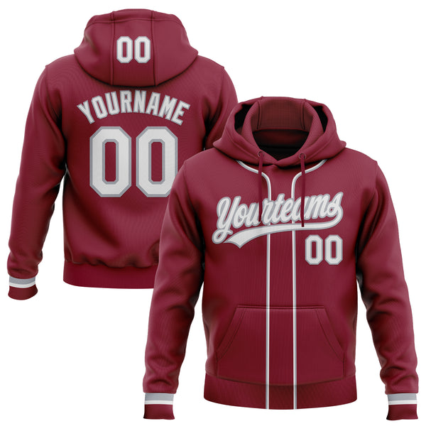 Custom Stitched Crimson White-Gray Baseball Pullover Sweatshirt Hoodie