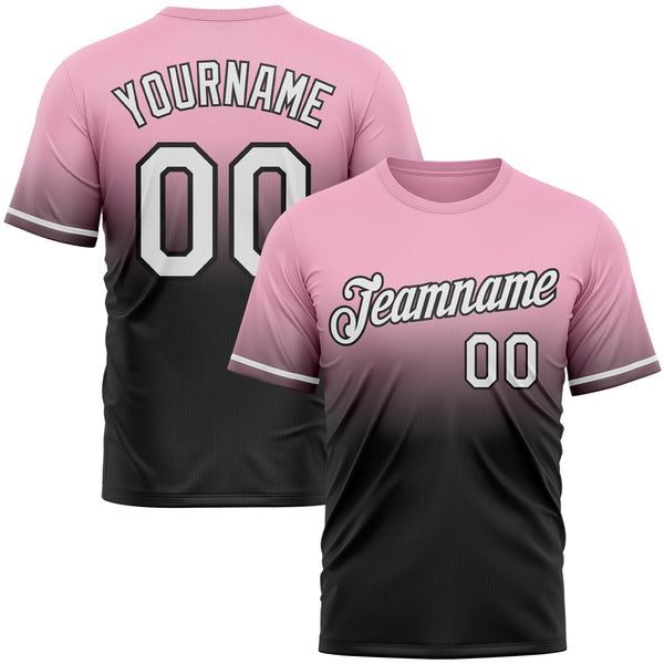 Custom Light Pink White-Black Fade Fashion Performance T-Shirt