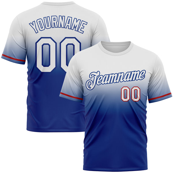 Custom White Royal-Red Fade Fashion Performance T-Shirt