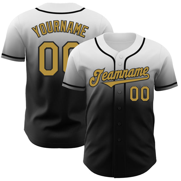 Custom White Old Gold-Black Authentic Fade Fashion Baseball Jersey