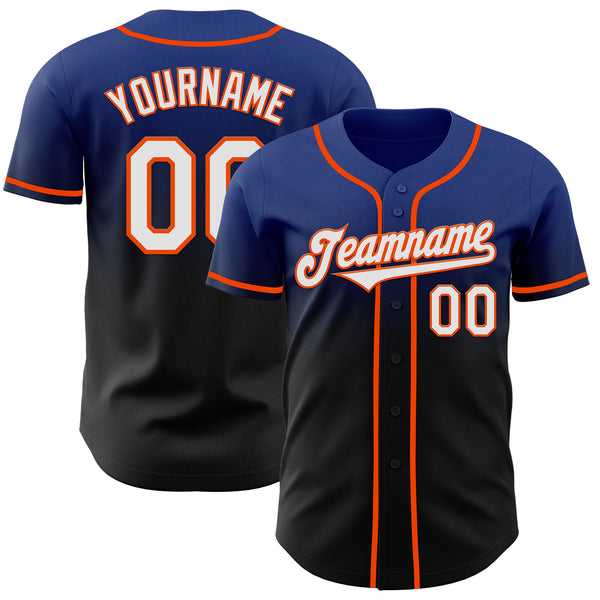 Custom Royal Black-Orange Authentic Fade Fashion Baseball Jersey