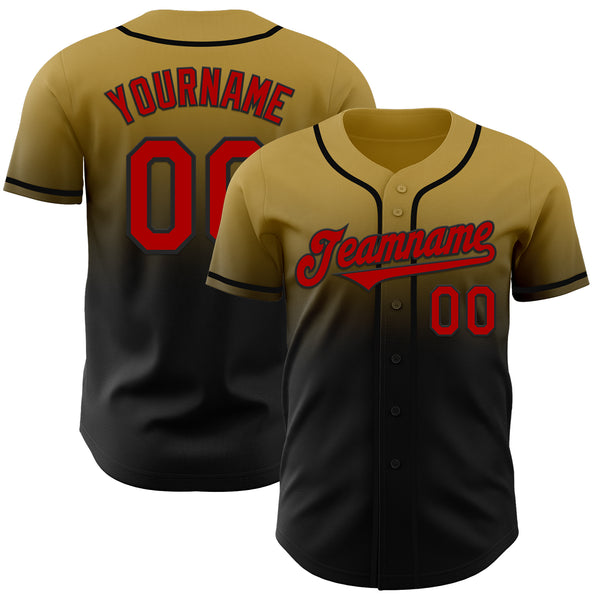 Custom Old Gold Red-Black Authentic Fade Fashion Baseball Jersey