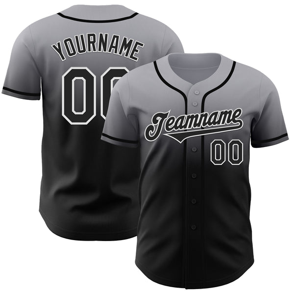 Custom Gray Black-White Authentic Fade Fashion Baseball Jersey