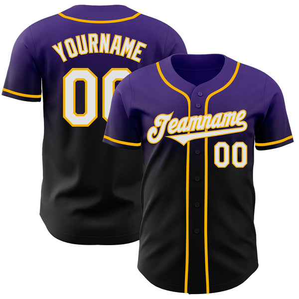 Custom Purple Black-Gold Authentic Fade Fashion Baseball Jersey