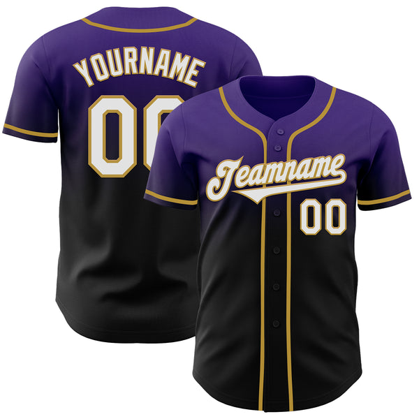 Custom Purple Black-Old Gold Authentic Fade Fashion Baseball Jersey