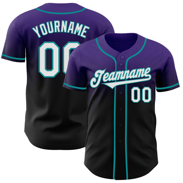 Custom Purple Black-Teal Authentic Fade Fashion Baseball Jersey