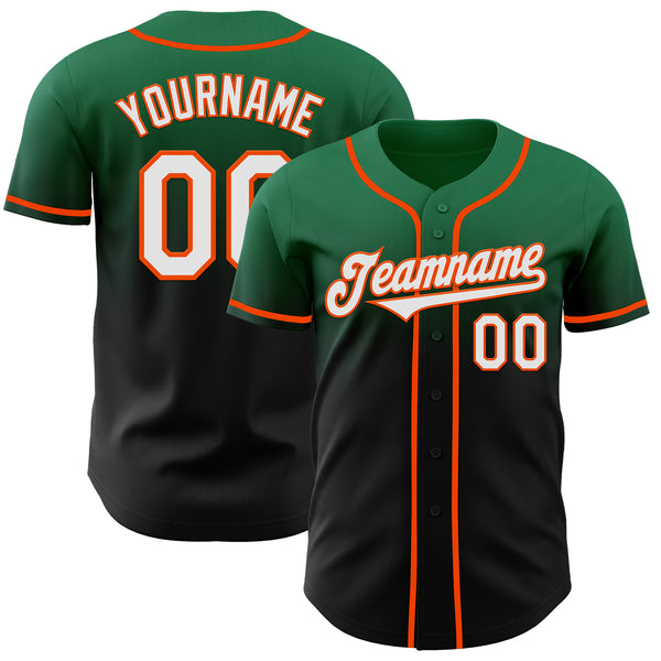 Custom Kelly Green Black-Orange Authentic Fade Fashion Baseball Jersey