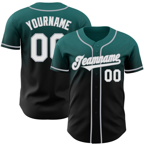 Custom Teal Black-Gray Authentic Fade Fashion Baseball Jersey