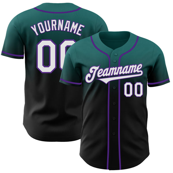 Custom Teal Black-Purple Authentic Fade Fashion Baseball Jersey