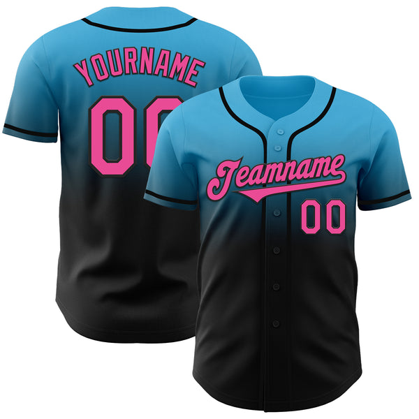 Custom Sky Blue Pink-Black Authentic Fade Fashion Baseball Jersey