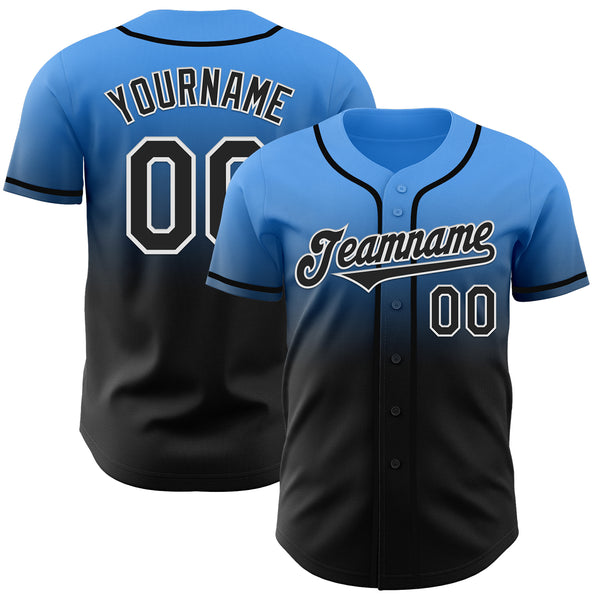 Custom Electric Blue Black-White Authentic Fade Fashion Baseball Jersey