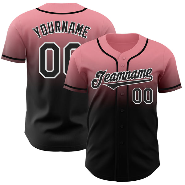 Custom Medium Pink Black-White Authentic Fade Fashion Baseball Jersey
