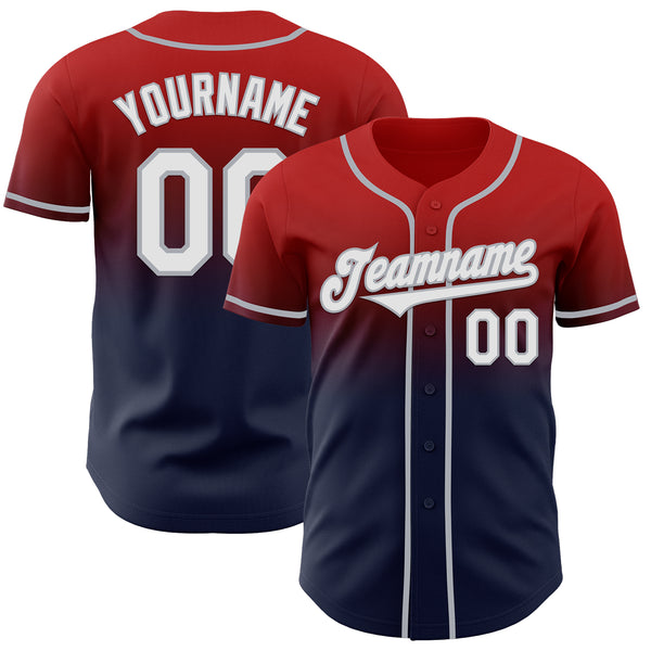 Custom Red Navy-Gray Authentic Fade Fashion Baseball Jersey