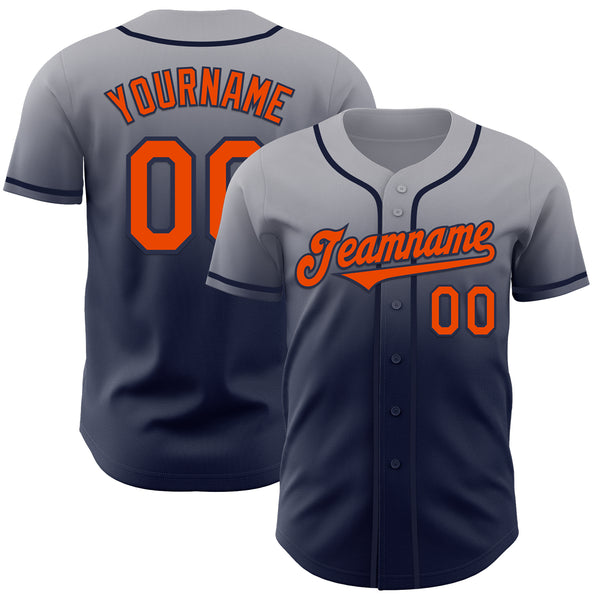 Custom Gray Orange-Navy Authentic Fade Fashion Baseball Jersey