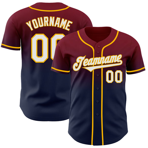Custom Crimson Navy-Gold Authentic Fade Fashion Baseball Jersey