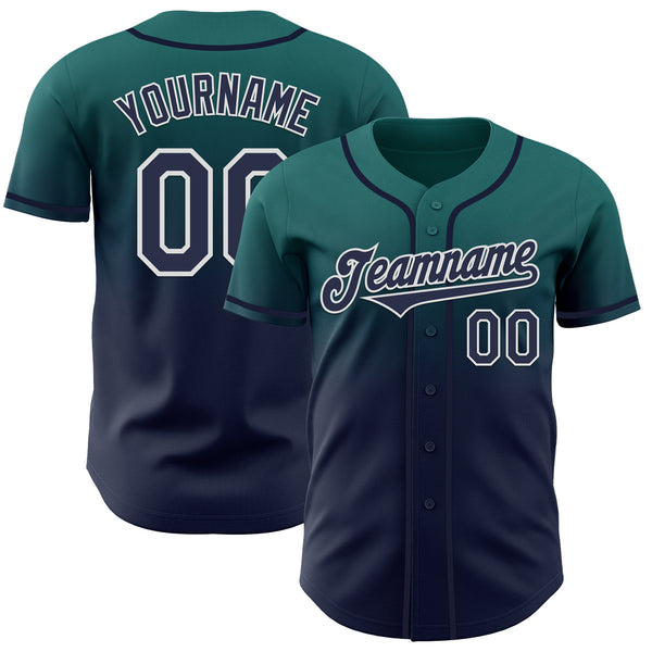 Custom Teal Navy-White Authentic Fade Fashion Baseball Jersey