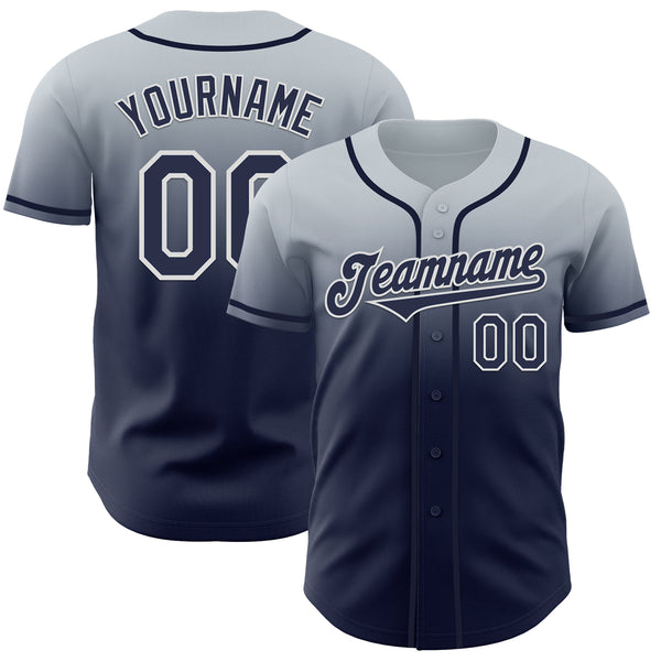 Custom Silver Navy-White Authentic Fade Fashion Baseball Jersey