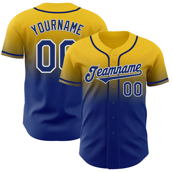 Custom Yellow Royal-White Authentic Fade Fashion Baseball Jersey