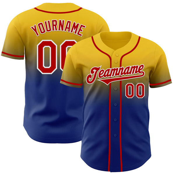 Custom Yellow Red Royal-White Authentic Fade Fashion Baseball Jersey