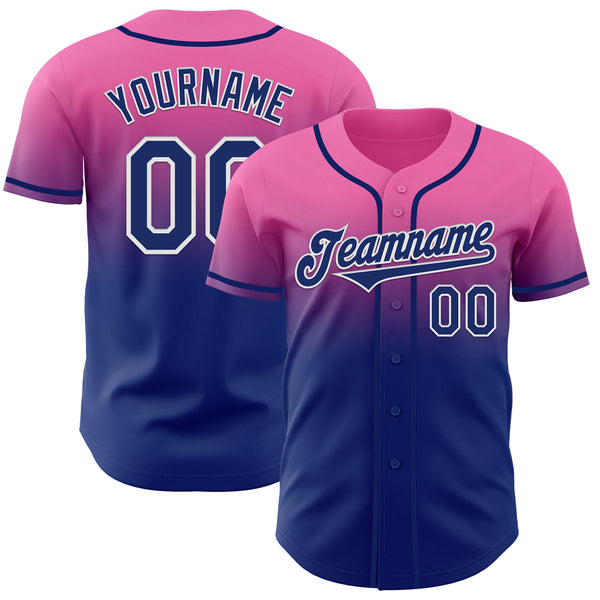 Custom Pink Royal-White Authentic Fade Fashion Baseball Jersey