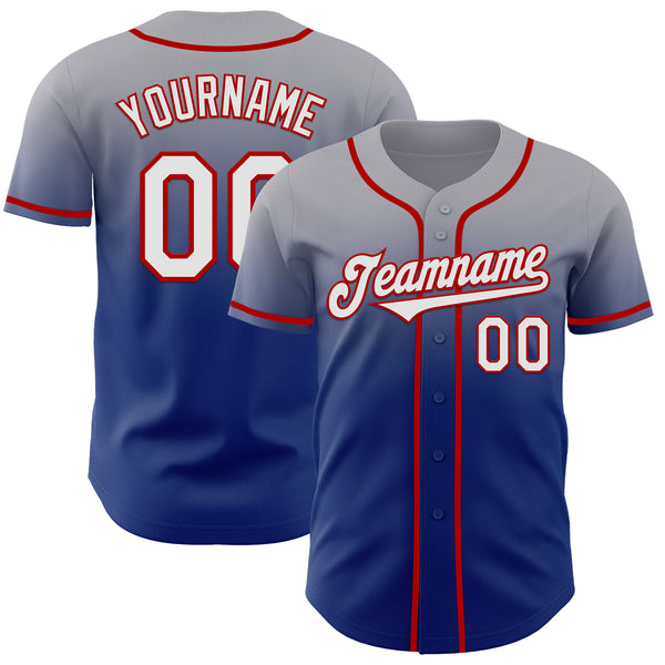 Custom Gray White Royal-Red Authentic Fade Fashion Baseball Jersey