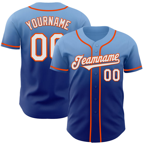 Custom Light Blue White Royal-Orange Authentic Fade Fashion Baseball Jersey