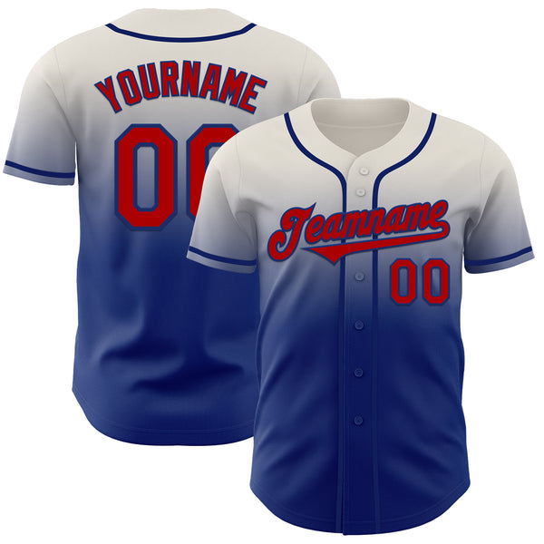 Custom Cream Red-Royal Authentic Fade Fashion Baseball Jersey